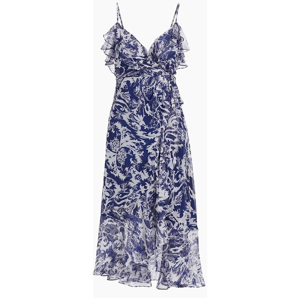 Prabal Gurung Abstract Twist-Front Midi-Dress in Indigo/White NWT Size 10